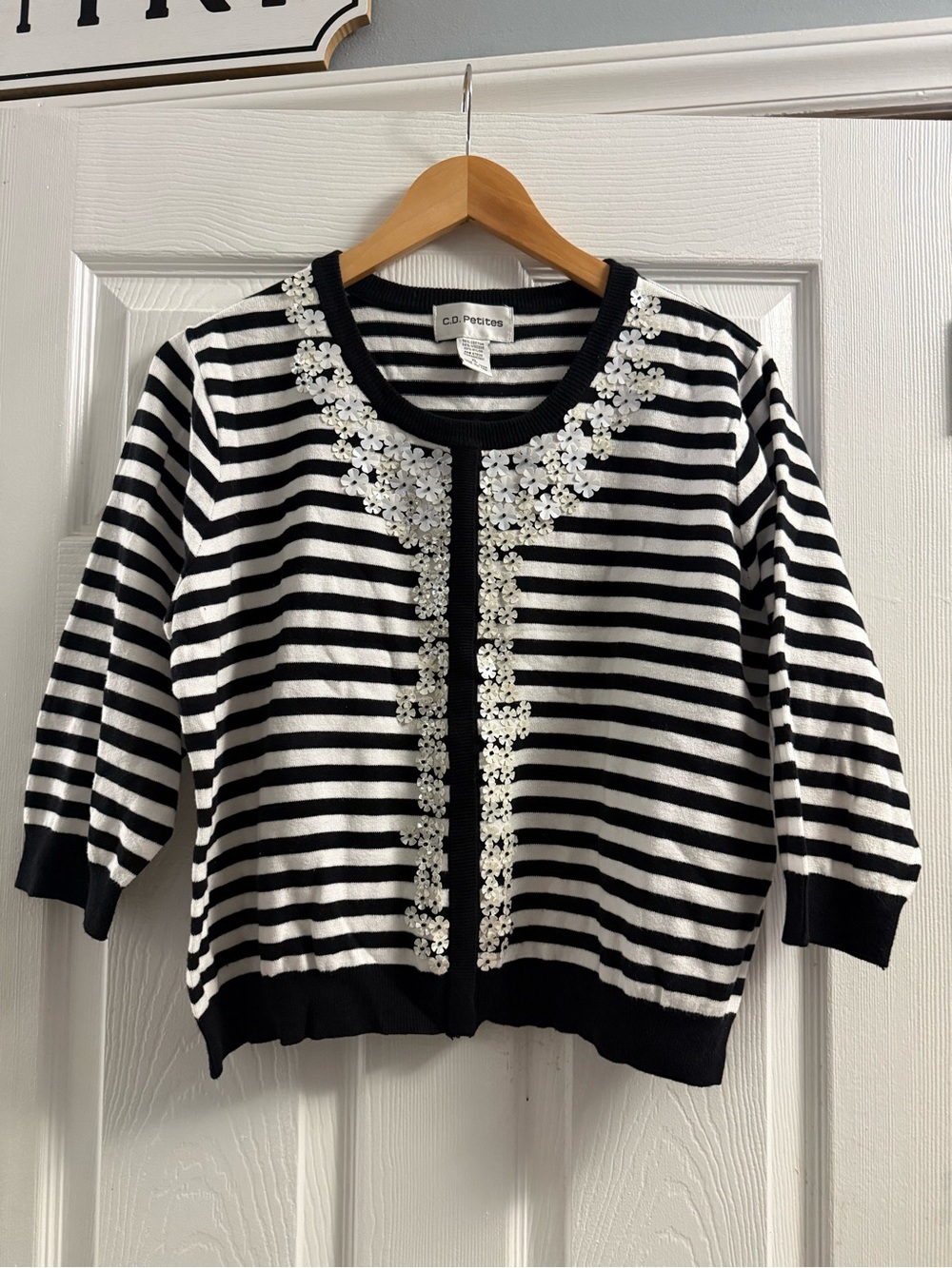 C.D. Petites Striped Sweater With Floral Embellishments Size PXL